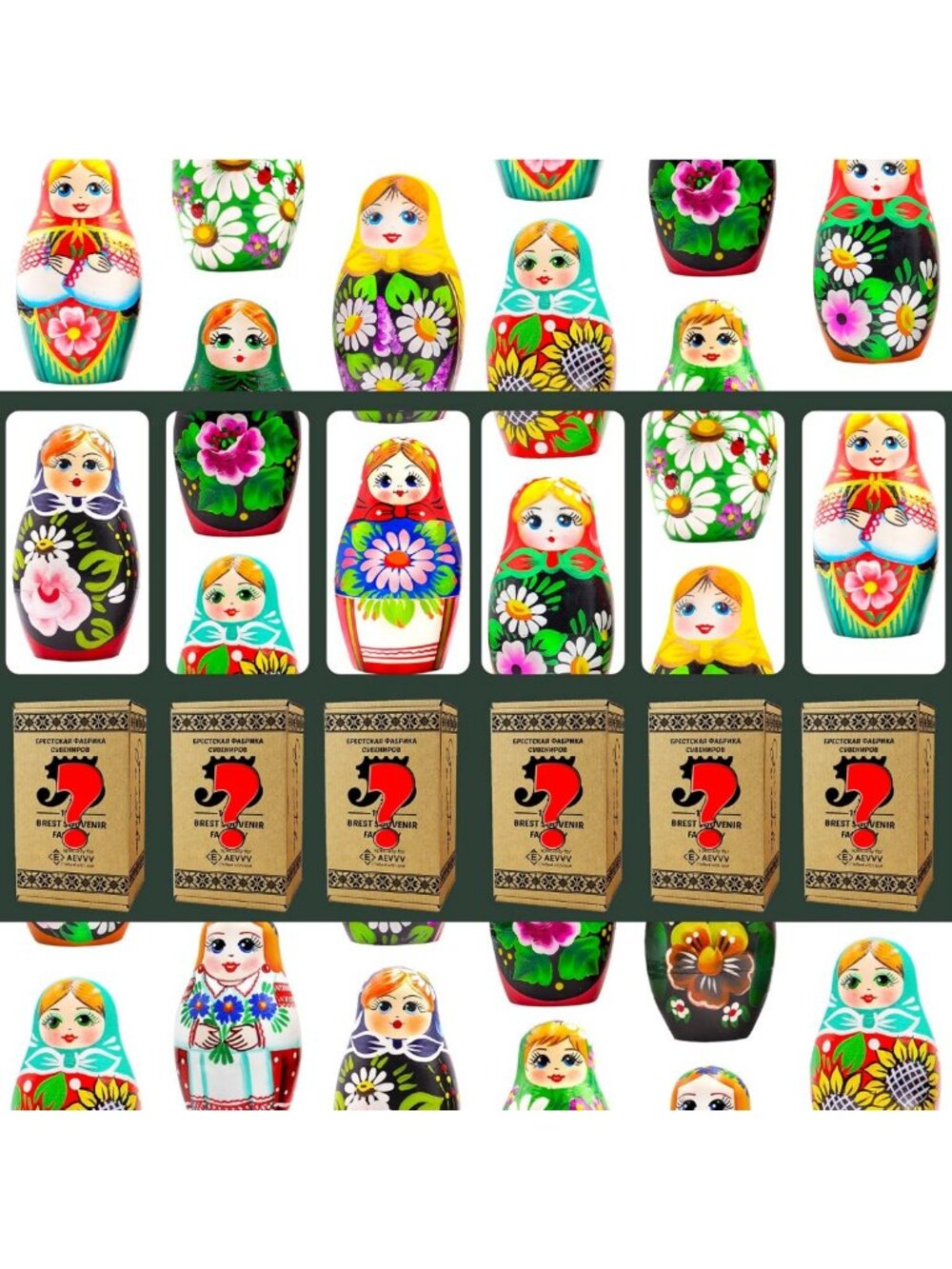 Handmade Wooden Russian Nesting Dolls Set - 6 Sets of 5 pcs Matryoshka Folk Art